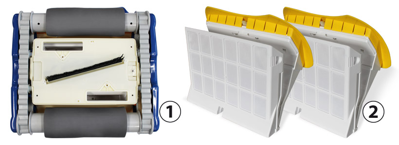 Undercarriage brush and filtering cassettes