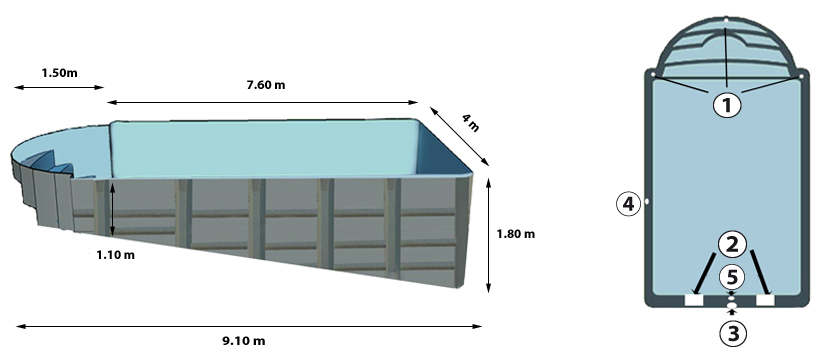 BARLAVENTO polyester shell pool profile and above view