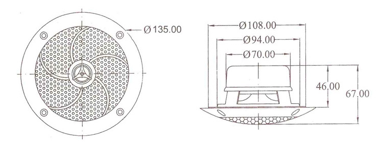 Dimensions of audio speaker for hammam and sauna