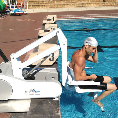 Water entry using i swim chair lift for disabled pool access