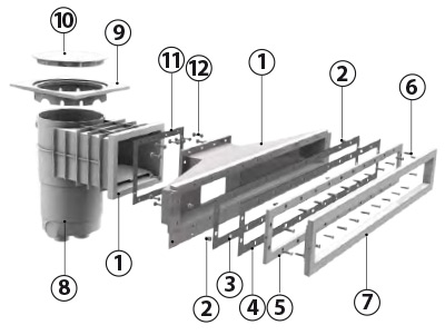 Scattered view Elegance A800 stainless steel skimmer from Weltico