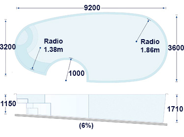 Dimensions PORTO CERVO 950 polyester shell pool Dimensions PORTO CERVO 950 polyester shell pool
