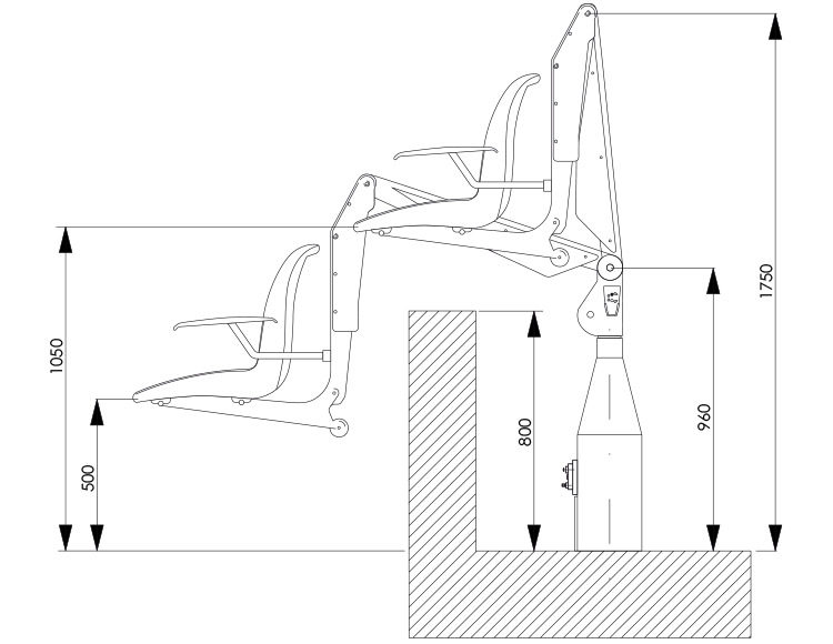 Dimensions F100M, static pool lift for pool disabled access