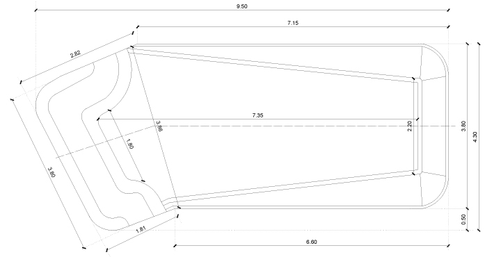 Dimensions above view Nimos 9 polyester shell pool