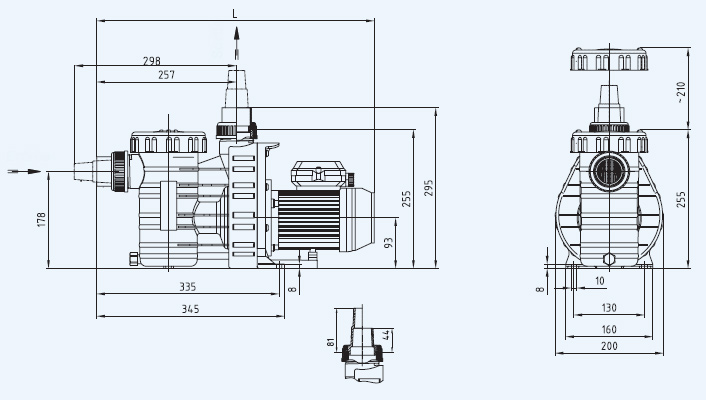 Dimensions of the Aqua Plus pump