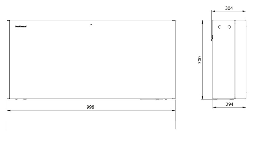 Front panel dimensions DANTHERM CDP 40 built in dehumidifier