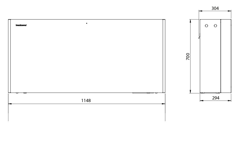 Front panel dimensions Dantherm CDP 50 built in dehumidifier