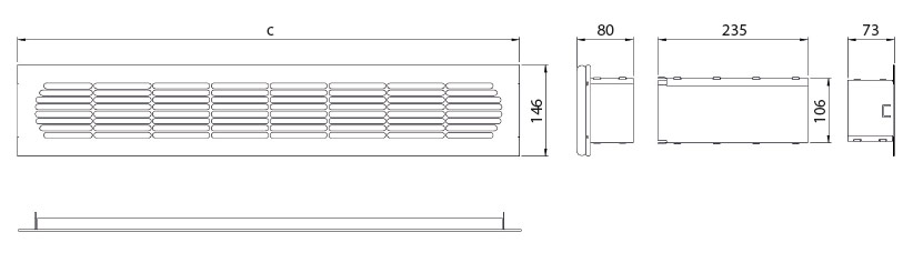 Dimensions suction and discharge grills Dantherm CDP 40 built in