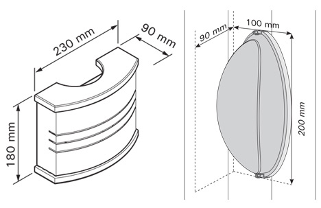 Dimensions Harvia lamp and shade