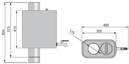 Dimensions Harvia water heater for sauna stove