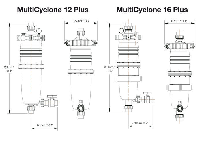 Dimensions WATERCO MULTICYCLONE PLUS cartridge filter