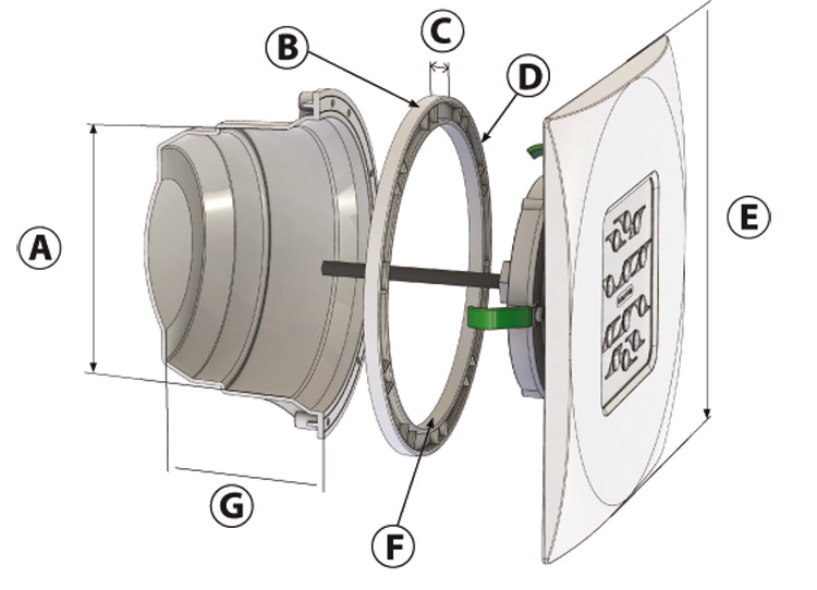 Dimensions of the Weltico Diamond Power Design LED lighting projector without alcove