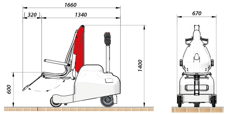 Dimensions PandaPool mobile seated pool lift for disabled pool access