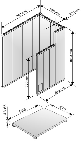 Dimensions of protection plates for Harvia M3 wood burning stove for sauna 