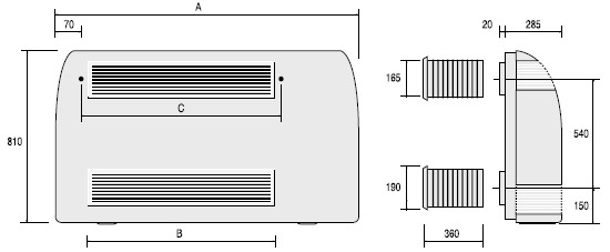 Dimensions Sirocco built in dehumidifier