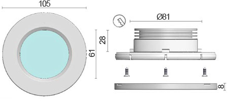 Dimensions Teddington round halogen spot for hammam 