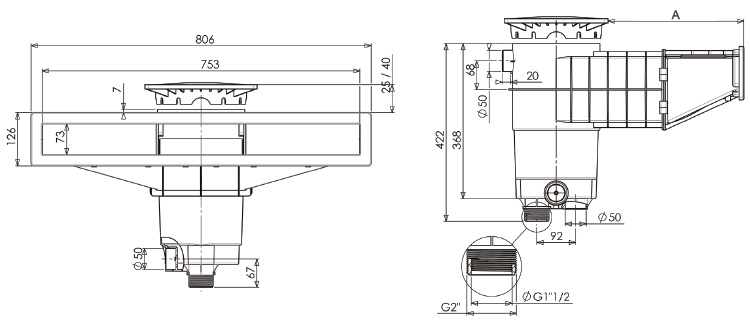 Weltico skimmer Elegance A800 in ABS dimension for concrete, liner or shell pools