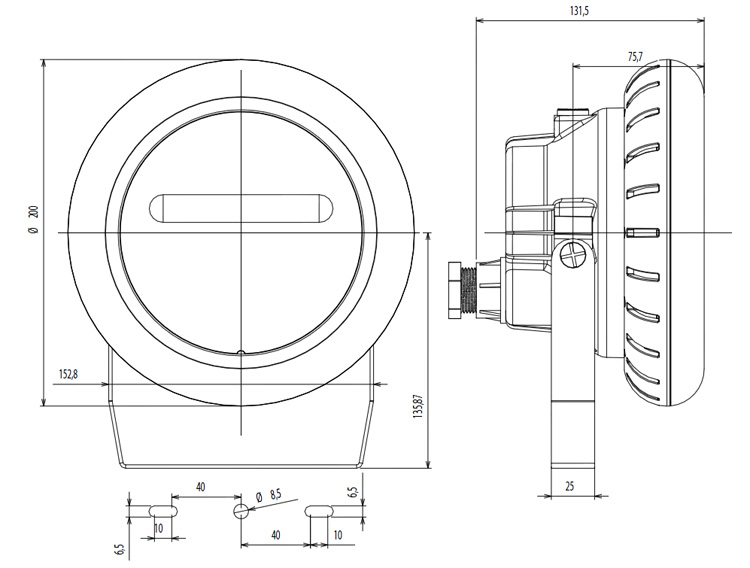 Dimensions Weltico submersible led projector