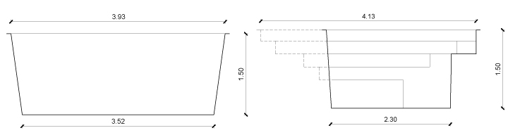 Width dimensions ANTIPAROS polyester shell pool