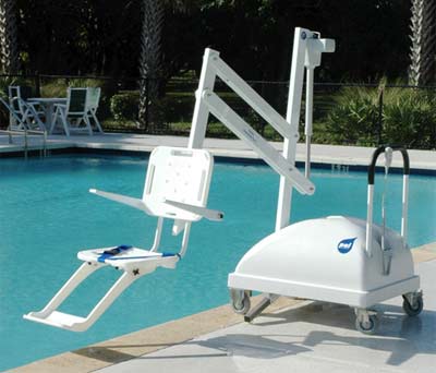 PAL LIFT, seated pool lift for disabled pool access in situ