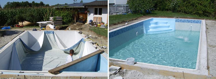 Installation liner and water fill Recypool inground pool kit made from recycled polyethylene