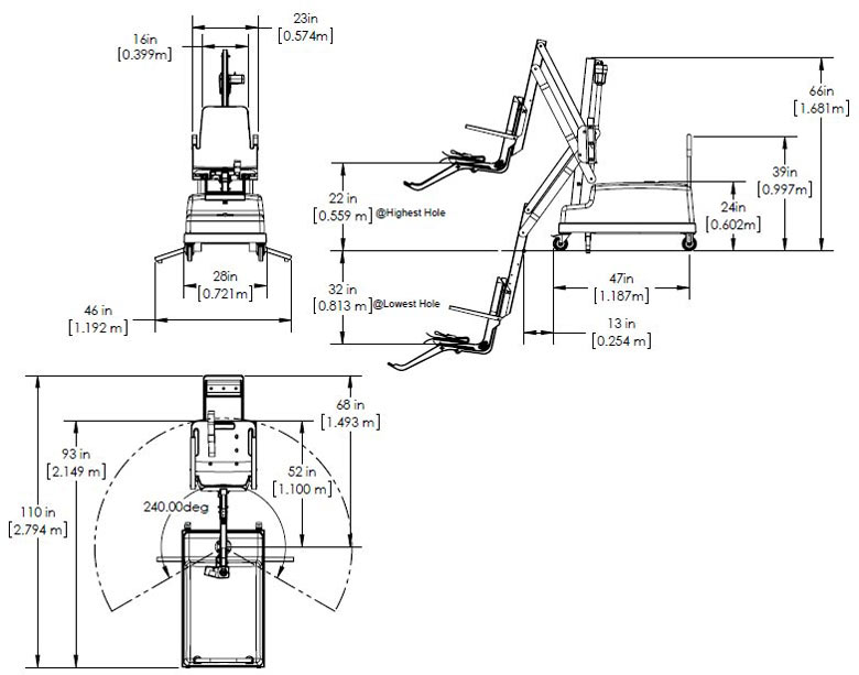 Dimension schema for PAL2 chair lift 