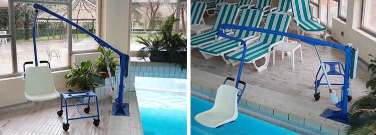 The F145B detachable chair lift for disabled pool access insitu